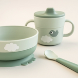 Coffret premier repas ventouse | Happy clouds - vert