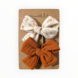 Barrettes noeud | Fleurs terracotta
