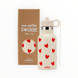 Gourde inox | Crème coeurs rouge