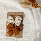Barrettes noeud | Fleurs terracotta
